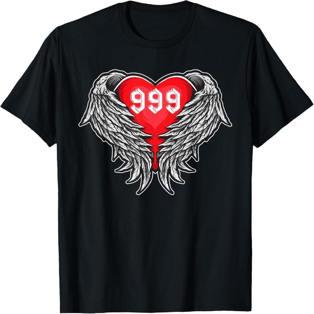 Число ангела 999 с сердцем и крыльями ангела футболка