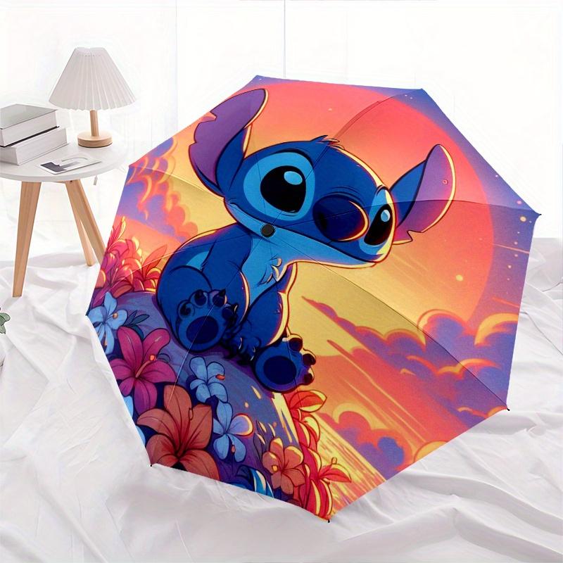 Stitch,Sunset Automatic Folding Umbrella   Simple 8 Rib Design, Bright Cartoon Pattern, Durable Iron Frame, Suitable For Travel, Outdoor, Be