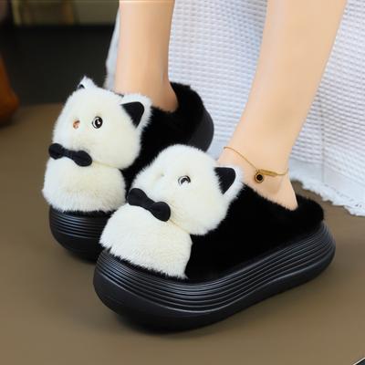 Модные новые мультяшные пушистые тапочки-панды, женские мюли на платформе 5 см, обувь-сабо, домашние тапочки, женские животные пушистые шлепанцы, теплые шлепанцы