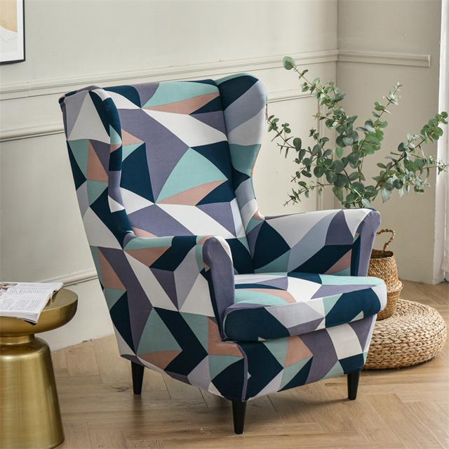 Feather Pattern Wing Chair Cover Stretch Spandex Armchair Covers Removable Relax Single Sofa Slipcovers With Seat Cushion Covers