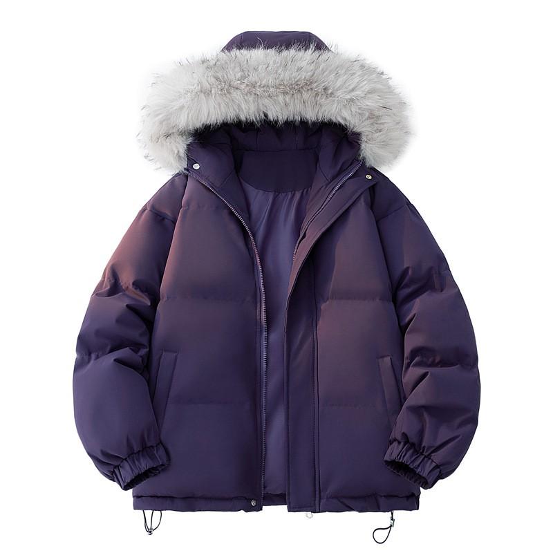 Loose Fit Hooded Padded Winter Coat Men Women Solid Color Warm Casual Couple Outerwear