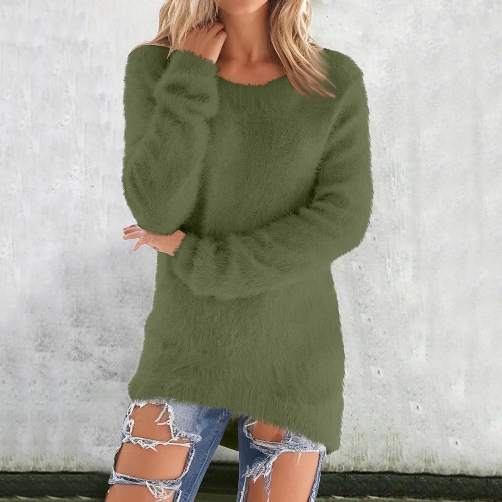 Womens Cute Sweaters Casual Crewneck Fleece Pullover Long Sleeve Thermal Soft Fuzzy Sweater Winter Clothes