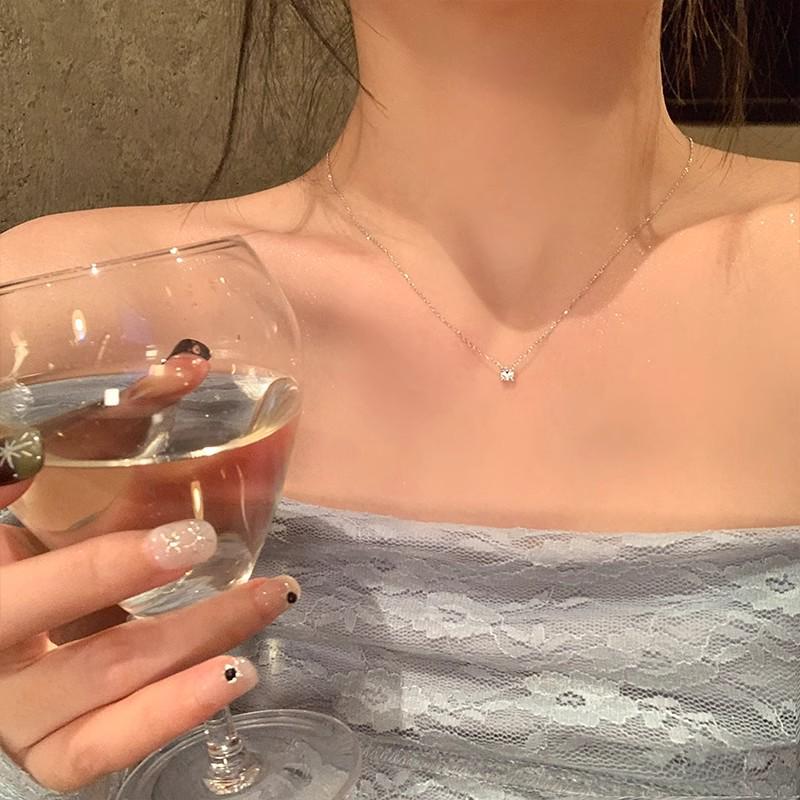 Women's Titanium Steel Sparkling Diamond Cross Necklace with Layered Clavicle Chain and Nose Stud