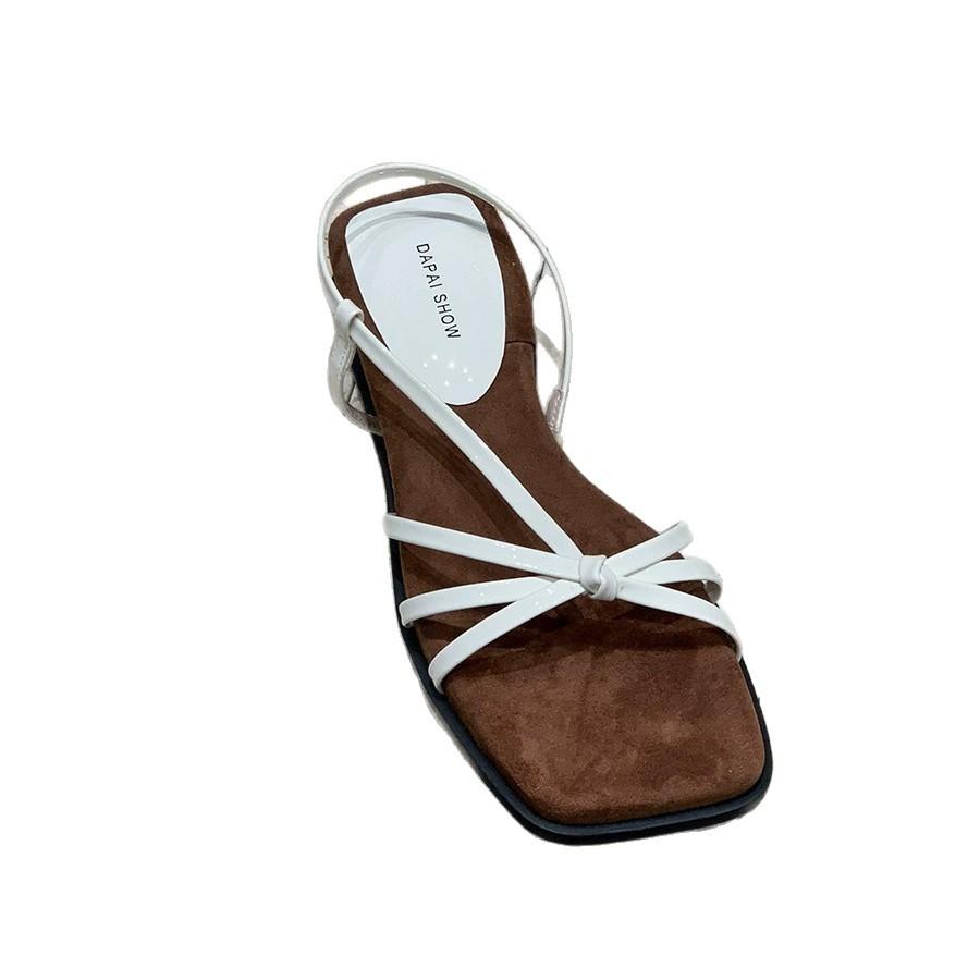 Женские босоножки на танкетке с мягкой подошвой, сдержанный стиль, квадратный носок, римский дизайн, открытый носок, высокие каблуки, модные, 2025, новое лето