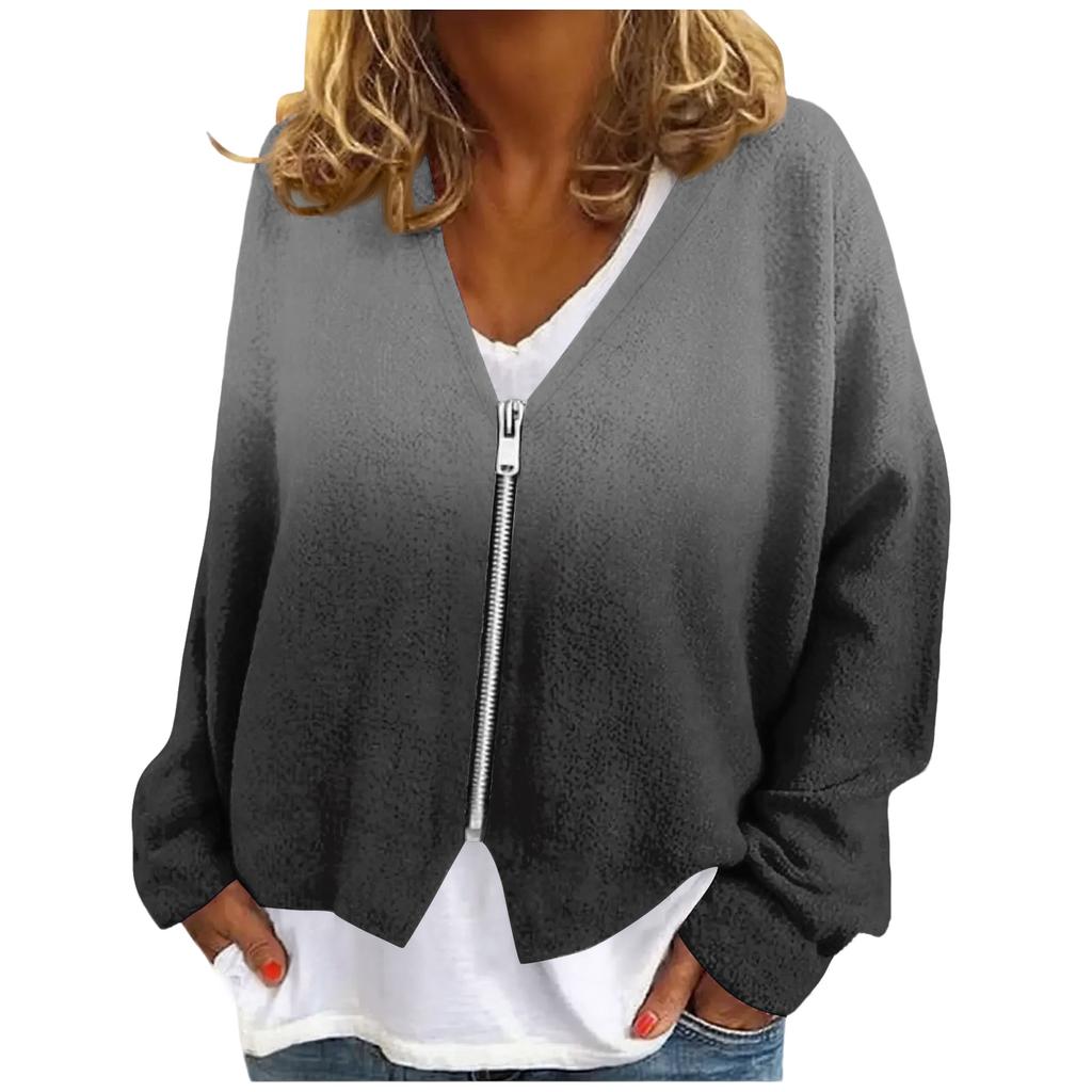Womens Zip Up Sweaters Sweatshirts Long Sleeve Oversized Jackets Soft Casual Loose Tunic Tops