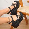 Fashion Women's Platform Sandals Woman 11cm Super High Heel Wedge Elegant Fashion Black Punk Gothic Gladiator Round Toe Sandales Femme