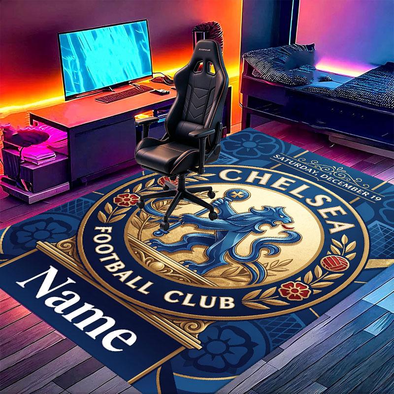 Custom Name Personalized Chelsea Football Club Print Carpet, Versatile Home Decor Rug, for Playroom, Apartment, Balcony, Entryway, Hallway Gift