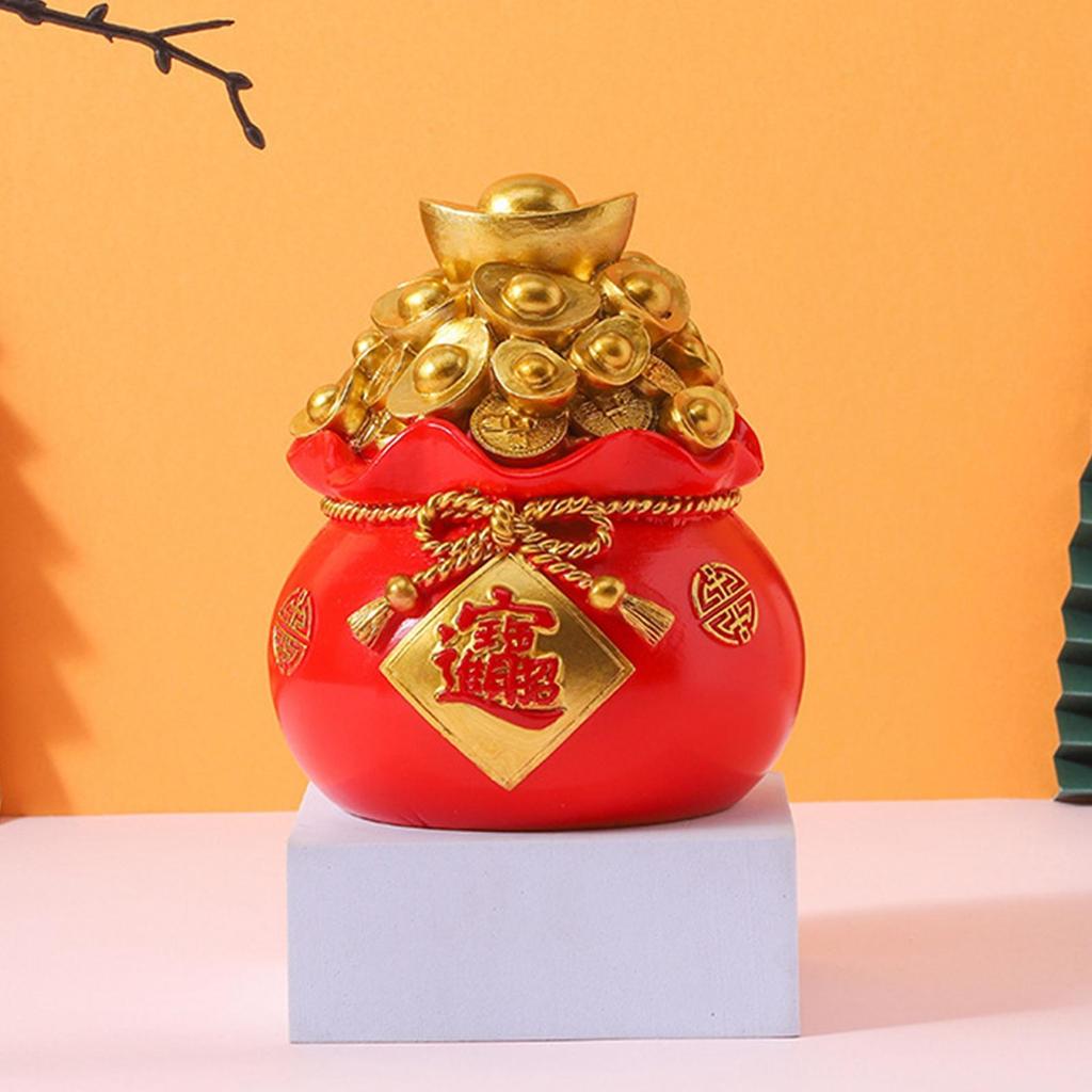 Resin Piggy Bank Money Bag Shape Figurine for Home Decorations 11x13cm