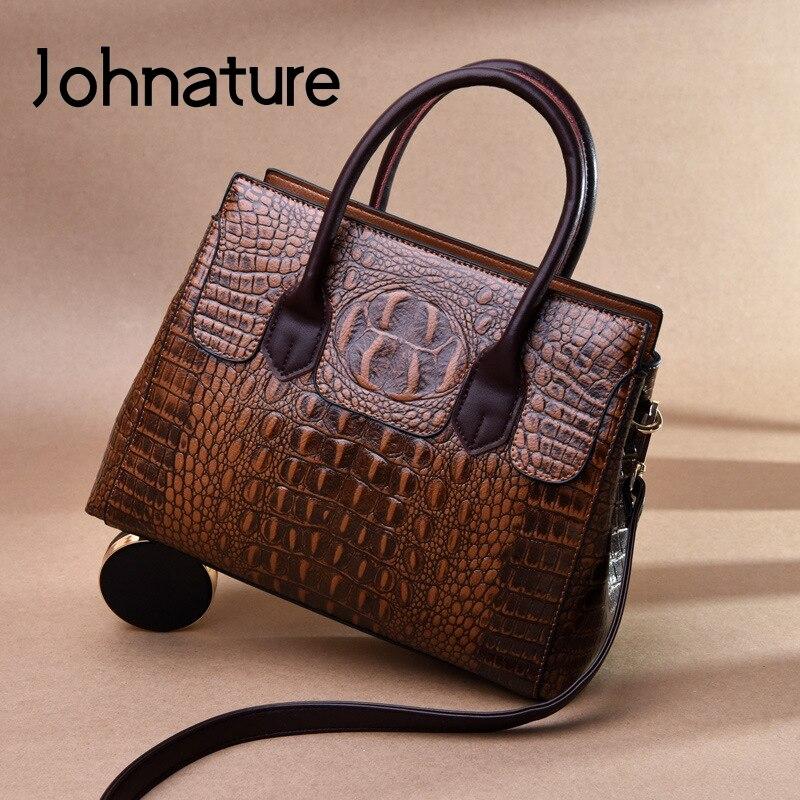 Johnature Модная женская сумка из кожи аллигатора, роскошная сумка большой емкости, мягкие кожаные сумки на ремне, женская повседневная сумка-тоут
