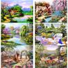 New 5D DIY Diamond Painting Flower Cross Stitch Village Scenery Diamond Embroidery Full Round Drill Crafts Art Home Decor