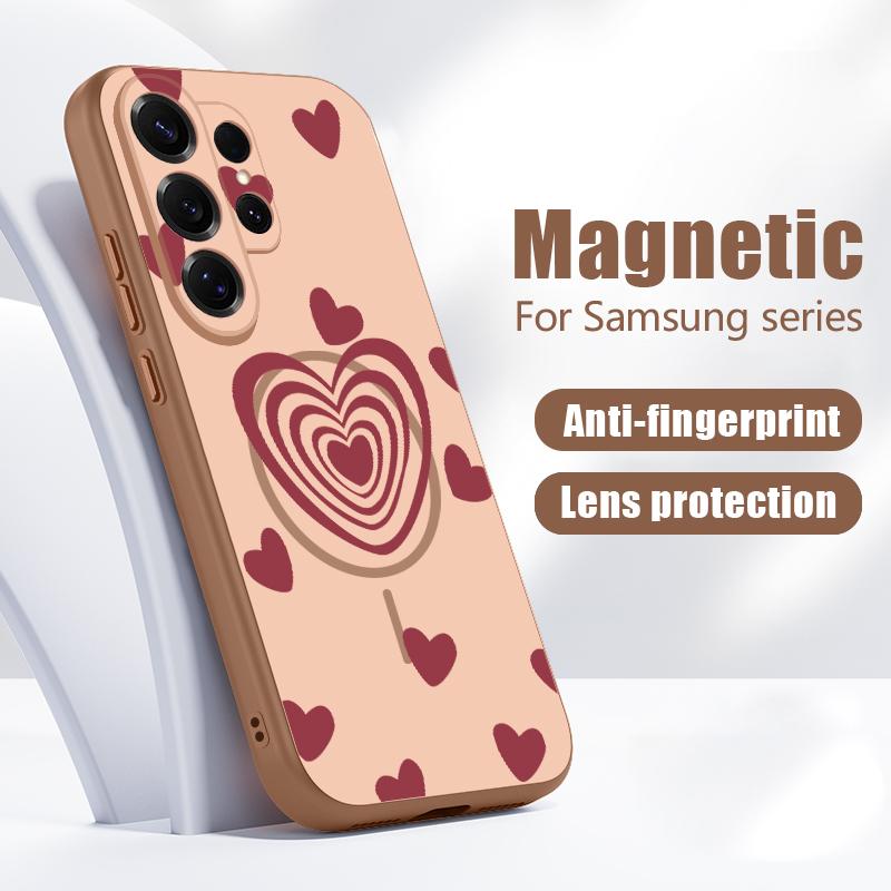 Магнитный Чехол Для Magsafe Для Samsung Galaxy S26 Ultra S25 Edge S24 Plus S23 FE S22 A17 A54 A55 A56 A57 5G Чехол С Рисунком Милых Сердечек