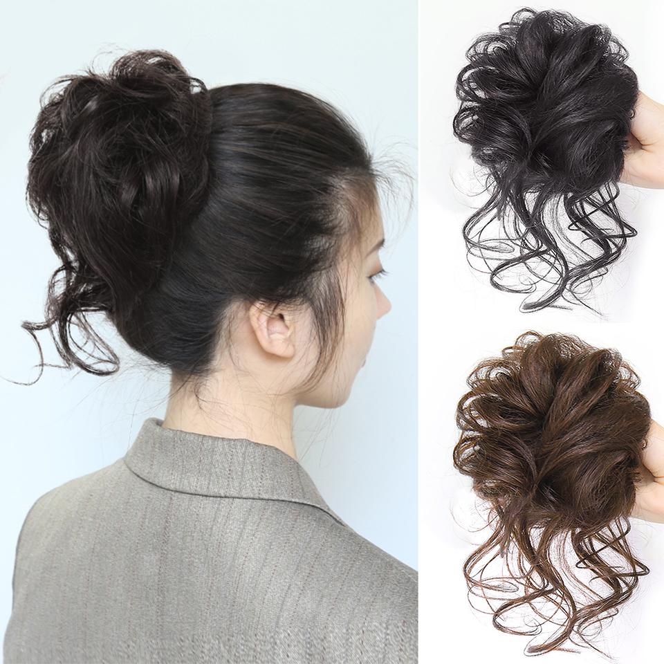 Short Messy Fluffy Chignon Donut Hair Bun Pad Elastic Hair Rope Rubber Band Synthetic Ponytail Hair Extension