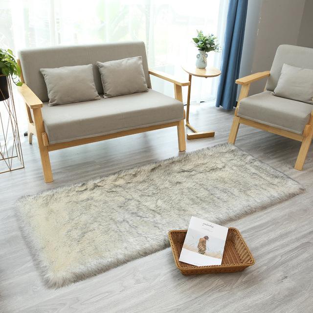 White Long Hair Carpet Artificial Fur Living Room Fluffy Rug Bedroom Bedside Fluffy Warm Cushion Bay Window Decoration Floor Mat
