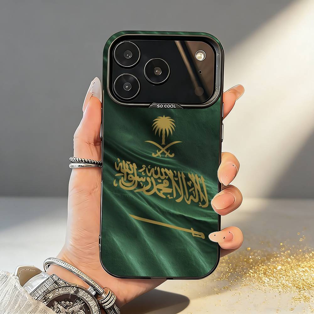 Чехол для телефона с флагом Королевства Саудовская Аравия K-Kingdom Of S-Saudi Arabia Для iPhone17 16 15 14 13 12 Pro Max Серый Черный Матовый Лазерный Металлик Аврора Funda