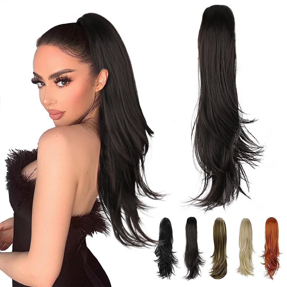 European & American Women's Synthetic Curly Hair Large Claw Clip Ponytail Extension - Slightly Curled, High Ponytail