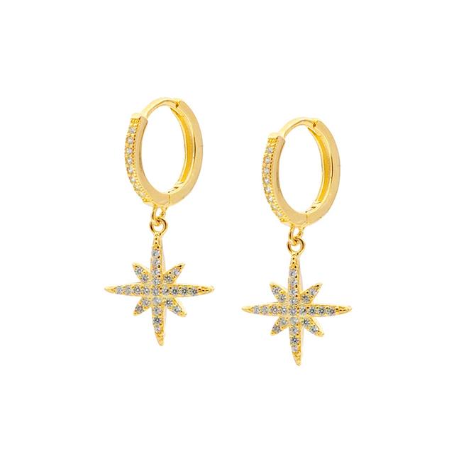 Серьги-кольца из стерлингового серебра 925 пробы с бриллиантовой восьмиугольной звездой для женщин, серьги для пирсинга, серьги с пряжкой для ушей, ювелирные изделия с подвесками