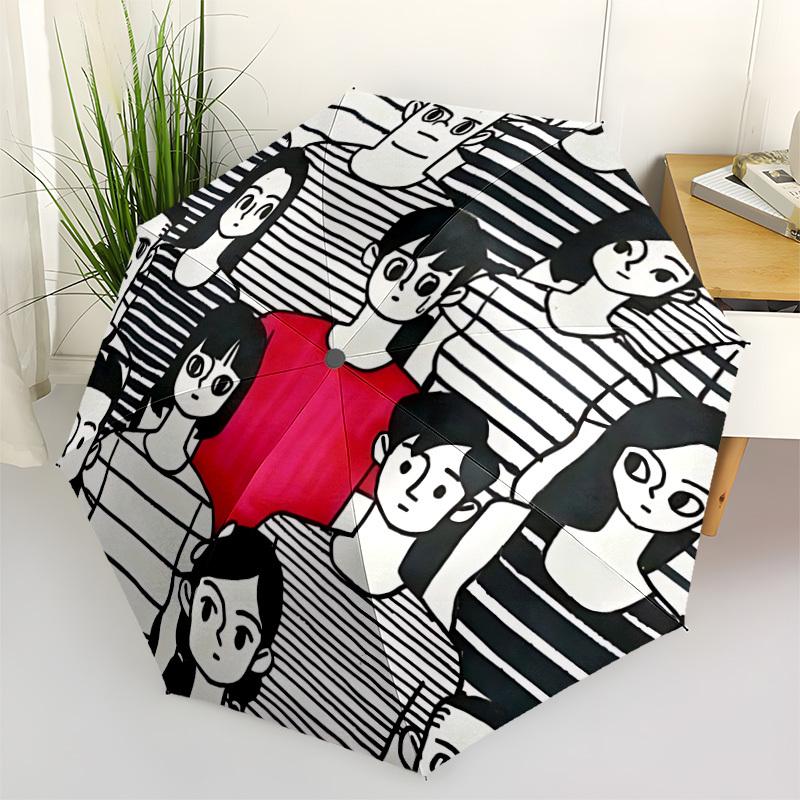 1pc Group Portrait Automatic Folding Umbrella - Compact 8-Rib Design, Durable Plastic & Iron, Lightweight for Outdoor Daily Use064