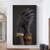 African Hands Holding Golden Jewelry Canvas Poster Print Modern Wall Art Pictures for Living Room Home Decoration Cuadros