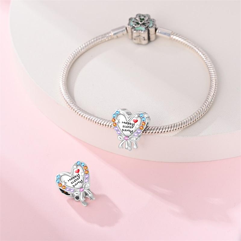 100% 925 Silver Sisters Best Friends Series Charms Pink Heart Rose Beads Fit Qikaola Bracelet DIY Birthday Jewelry Gift