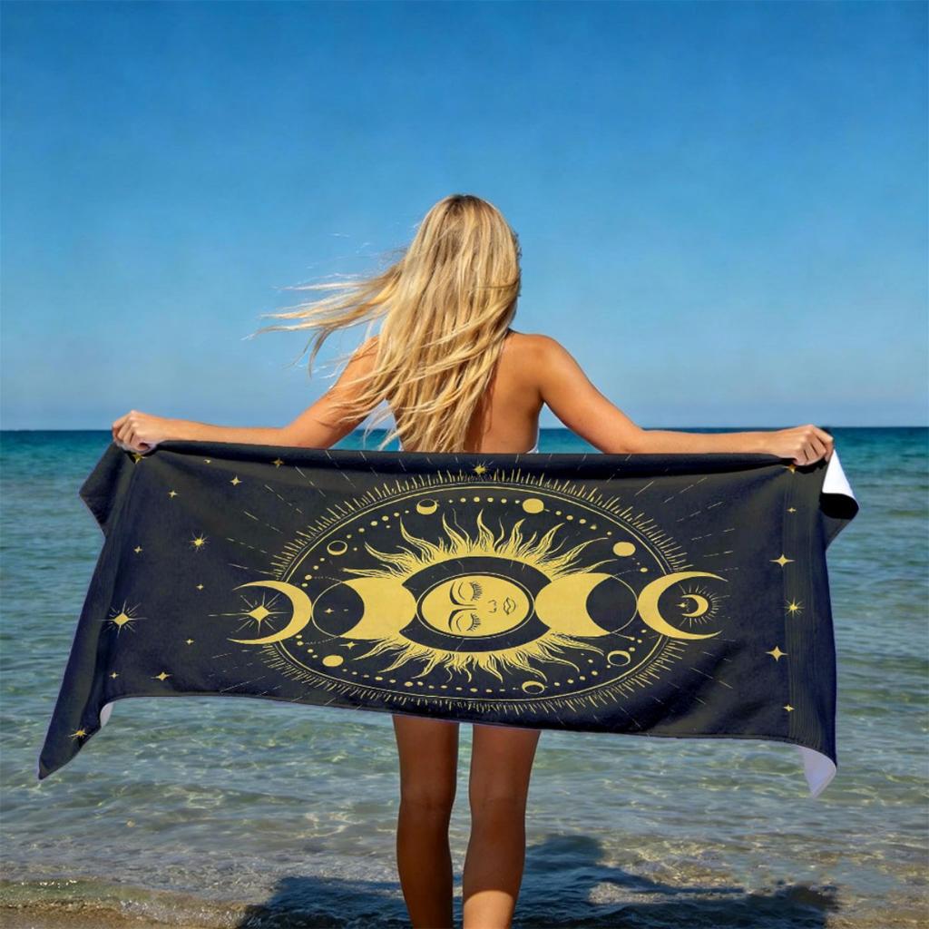 Sun Moon Celestial Oversized Beach Towel Patterned Sunscreen And Windproof Suitable For Swimming Pool Camping Travel Blanket