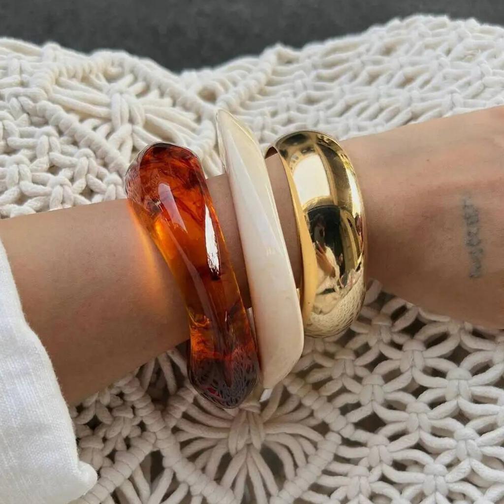 SHIXIN 3 Стиля Панк Толстый Смола Акрил Неправильный Браслет-Браслет для Женщин Винтажный Металлический Пружинный Браслет Модные Украшения Подарок