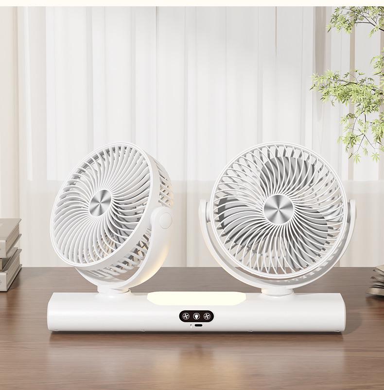 Adjustable Double-Head Fan with Light for Home & Outdoor Use, Multi-functional & Compact