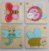 Akabane Insect Family Wooden Puzzle, Set of 4, M728, Wooden Educational Toy, Ladybug Shape-Matching Puzzle, Colorful Gift for Boys and Girls,