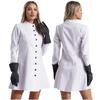 Womens Halloween Doctor Nurse Costume Stand Collar Side Button Up Long Sleeve Lab Coat Gloves Mad Scientist Cosplay