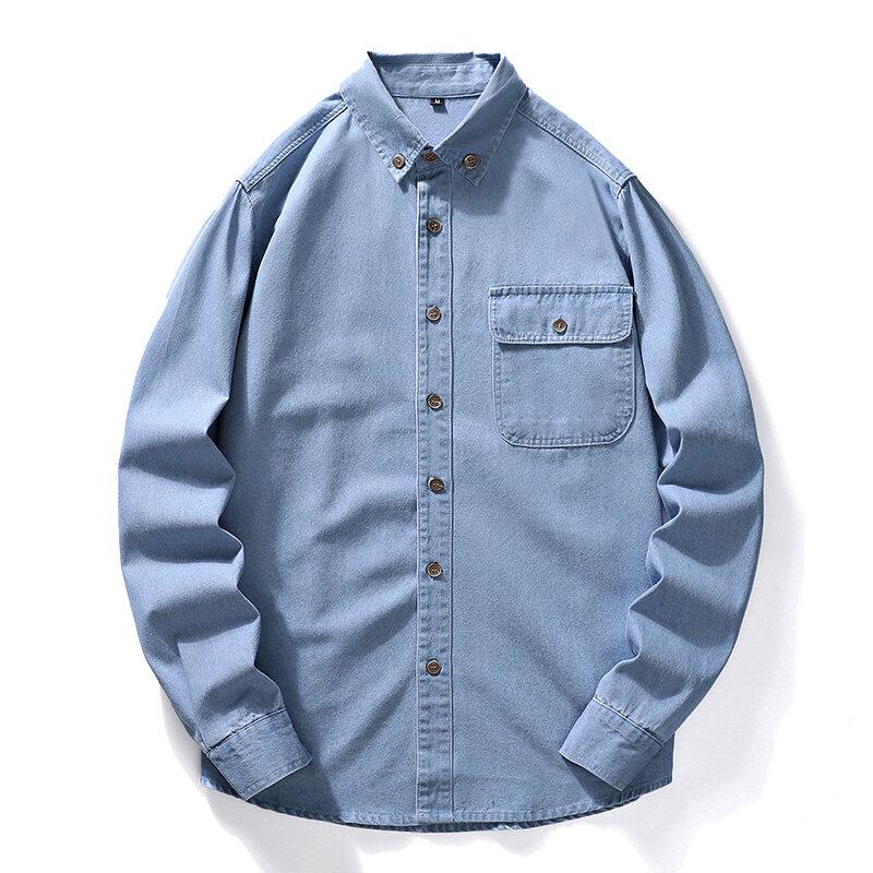 2025 Spring Mens Casual Denim Shirt Fashion Casual Cotton Slim Fit Cowboy Long Sleeve Shirt Male Japanese Vintage Shirts