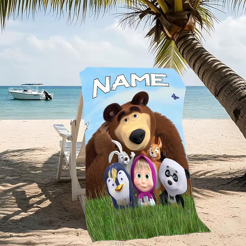 Customizable personalized beach towels Masha and the Bear themed designs.Suitable for the beach, yoga, sports;ideal as beach accessories