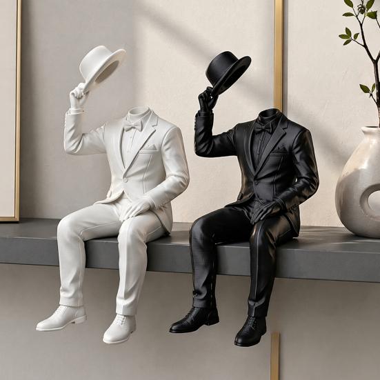 Artistic Bookshelf Accents 3D Printed Sitting Gentleman Ornament, Minimalist Abstract Faceless Figurine, Luxury Interior Design Pieces Aesthetic
