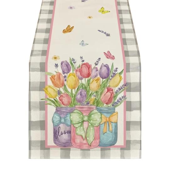 Весенняя цветочная скатерть-дорожка, цветущие цветы, столовое белье, тюльпан, моющаяся скатерть для дома, фермерского дома, обедов, вечеринок, украшение