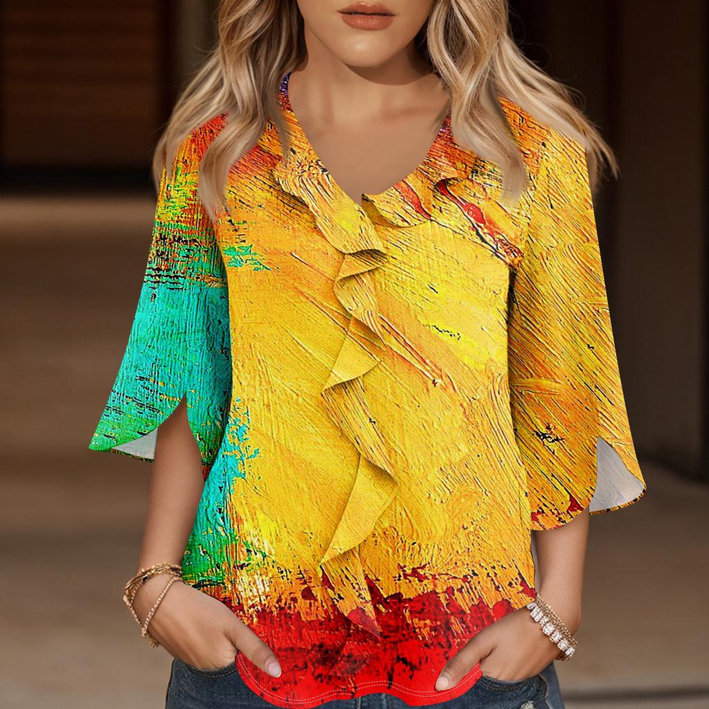 Рубашки с рукавом 3/4 для женщин, милые топы, футболки с рисунком, блузки, повседневные базовые топы больших размеров, пуловеры