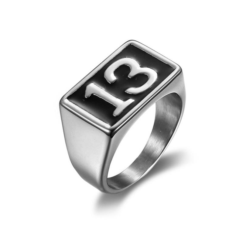 Creative Classic Black Enamel Letter 13 Lucky Rings for Men and Women Trend Fashion Casual Party Jewelry Gift
