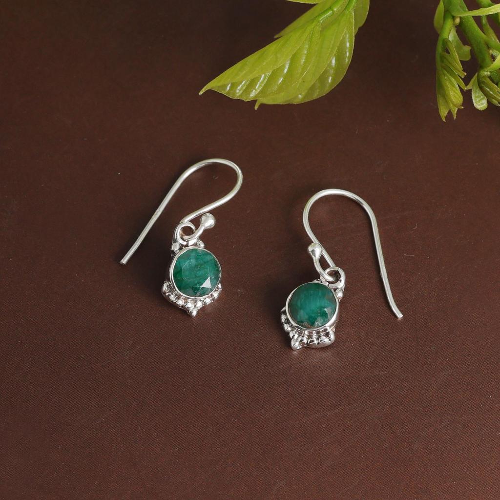 Серьга из стерлингового серебра 925 пробы с ограненным зеленым изумрудом, украшение ручной работы, подарок для нее, женское украшение
