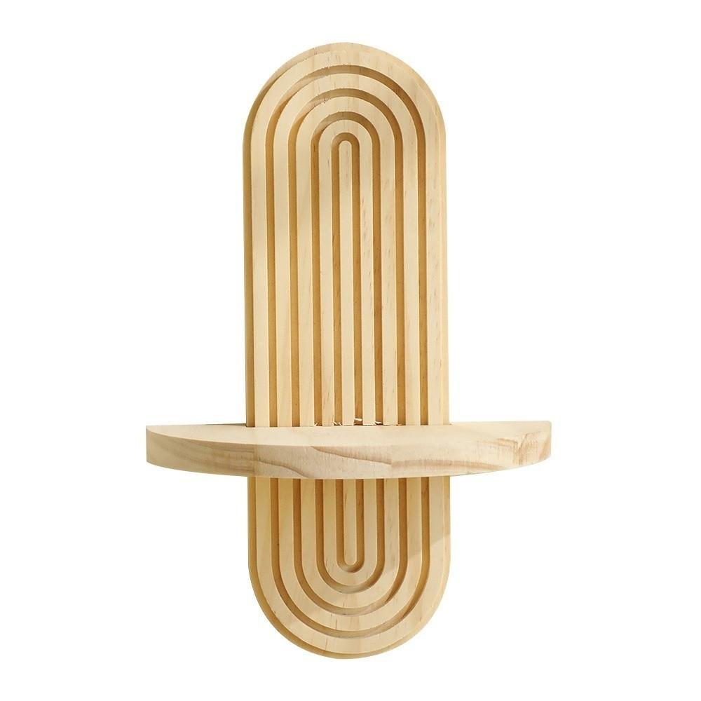 Oval Threaded Arched Floating Shelf Natural Artistic Wooden Stand Boho Style Rack  Plant Decorative