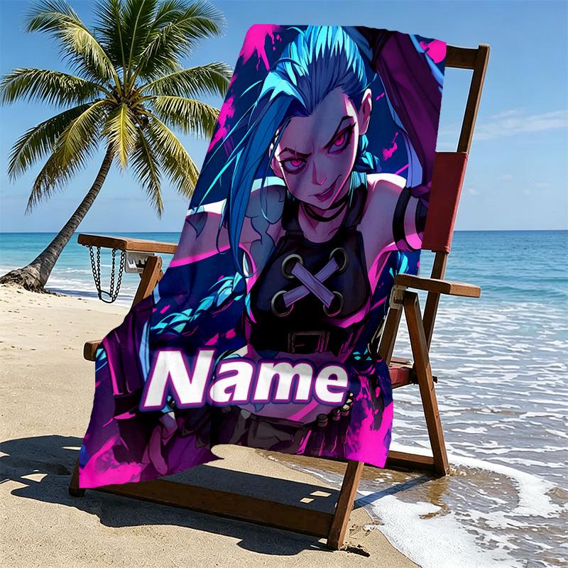 Custom Name Personalized Jinx Print Beach Towel, for Trip Camping Beach Party Home Decor, Birthday Gift for Family & Friends