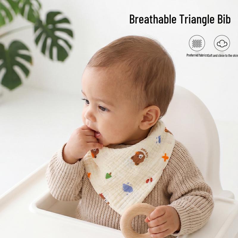 Pure Cotton Baby Triangle Bibs & Hair Scarf, Soft & Breathable Gauze, All-Season Use