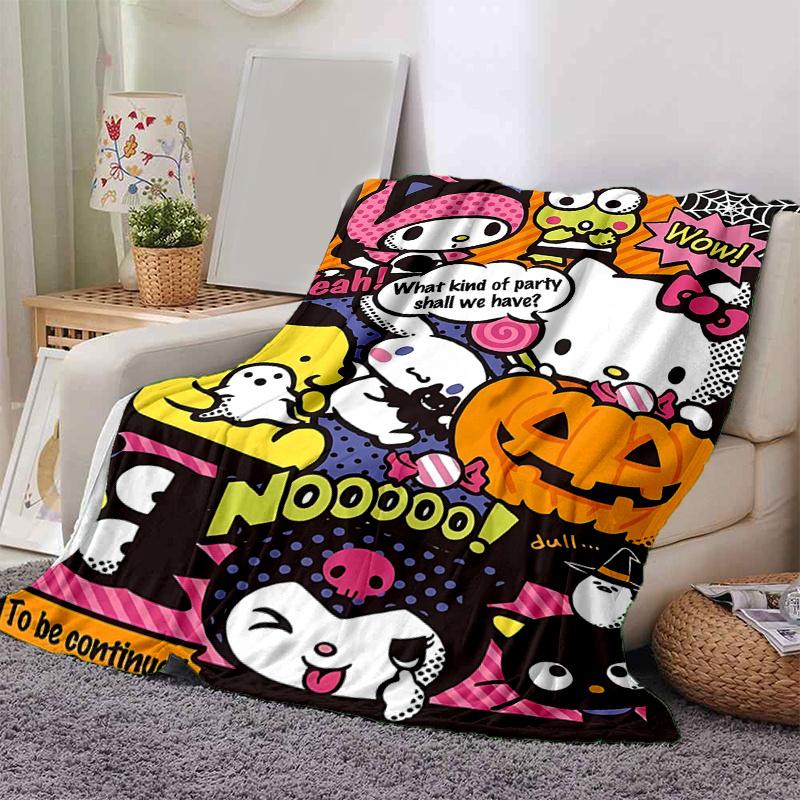 1pc Hello Kitty Halloween Party Blanket, Soft Throw Blankets, Warm Cozy Bedding Decorative Coverlet, Living Room, Travel, Camping, Car Blankets, Beach