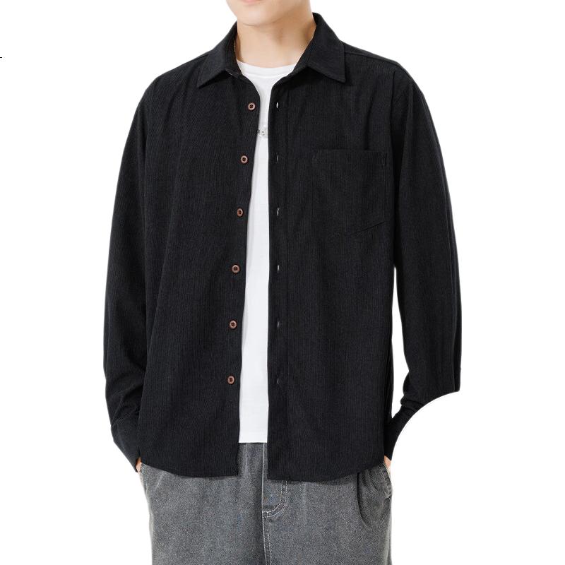 RED DRAGONFLY Men's Business Casual Simple Fashion Versatile Comfortable Warm Corduroy Shirt Top Dark Gray M