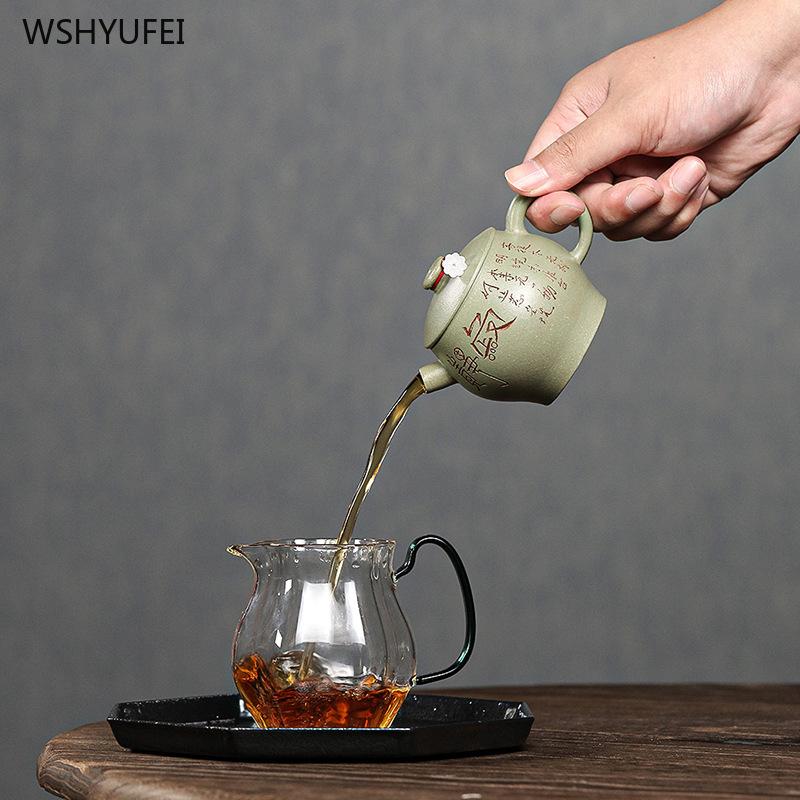 Yixing Purple Clay Pot Handmade Teapot Raw Bean Green Sand Pot Handcarved Patterns Kung Fu Tea Set Gift Ceramic Tea Pot 150ml