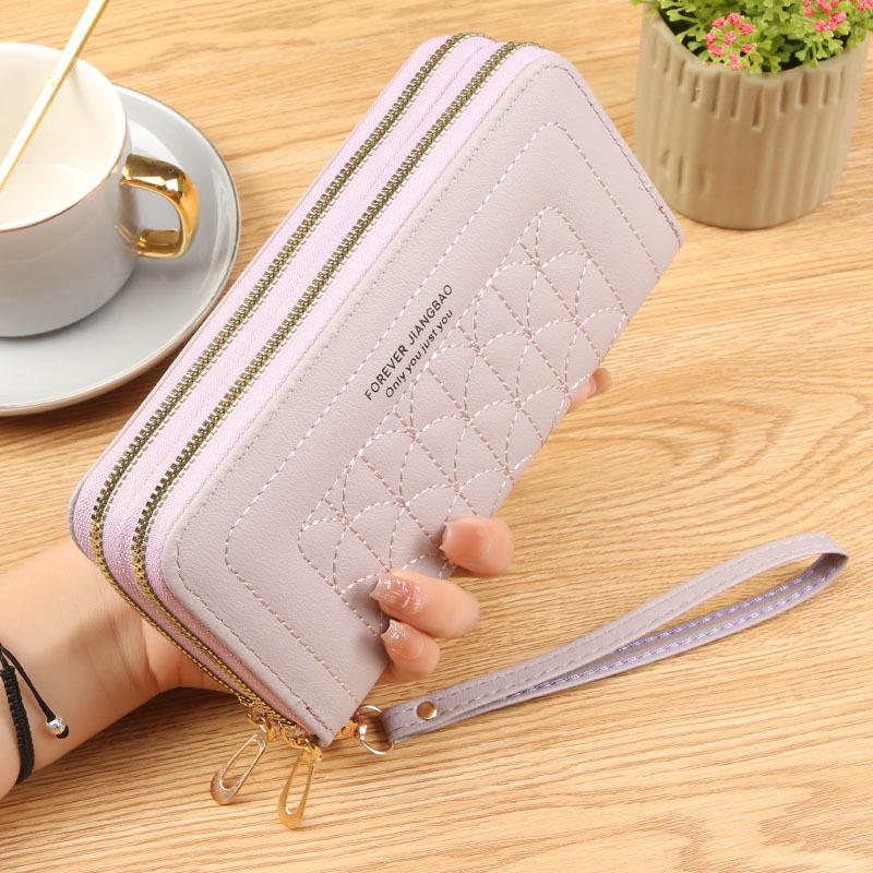 Ladies' Embroidered Soft Leather Double Zipper Wallet & Phone Clutch