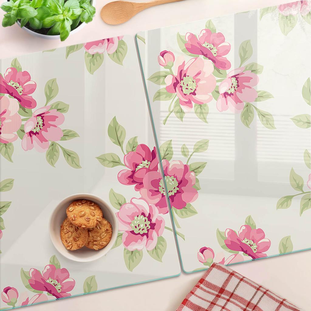 Decorative Glass Chopping and Serving Boards Floral Pattern 2x40x52 cm