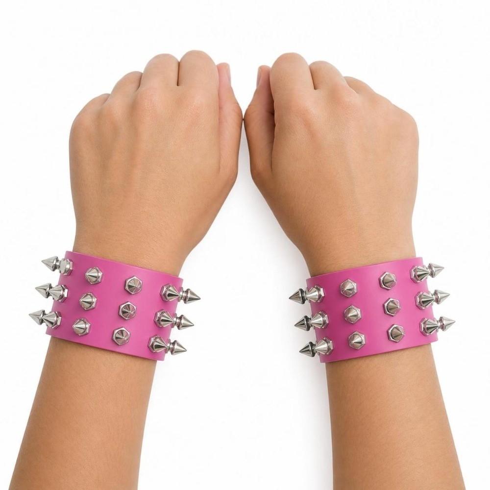 2pcs/set Adjustable Punk Goth Bracelet Wide PU Leather Bangle Leopard Wristband Harajuku