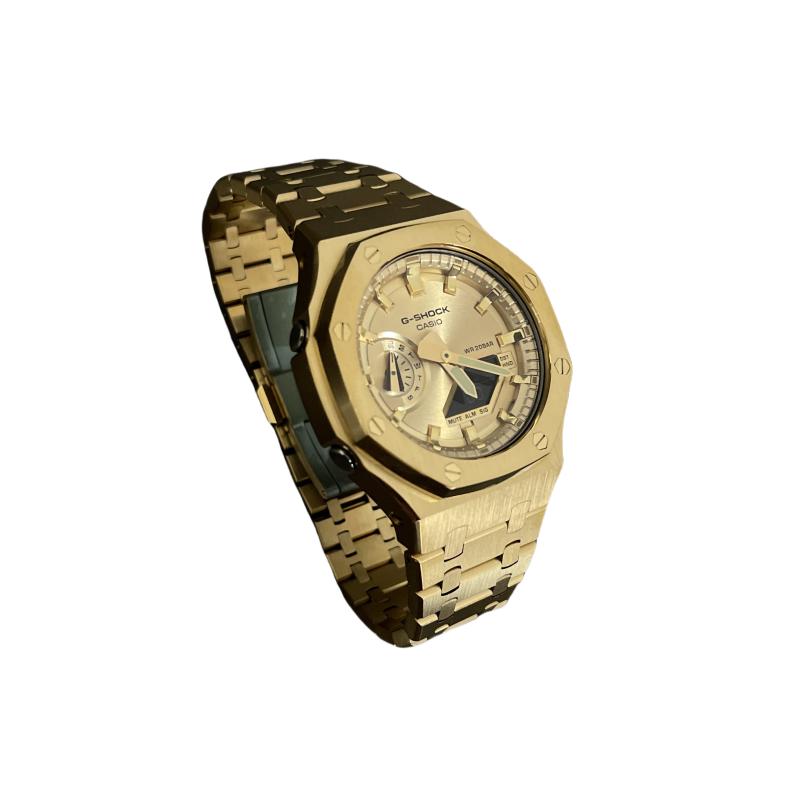 Casio Серия кастомизированных часов, полностью золотые, водонепроницаемые, кварцевые, в одинаковом стиле для мужчин и женщин, золотой циферблат GA2100-GB GA2100-GB