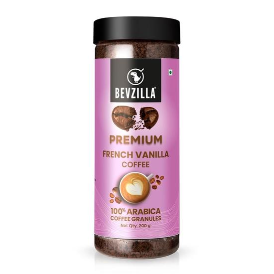 Bevzilla 200 Gram Vanilla Flavoured Instant Coffee Powder Jar|Make 100 Cups|Arabica Coffee|Hot & Cold Brew