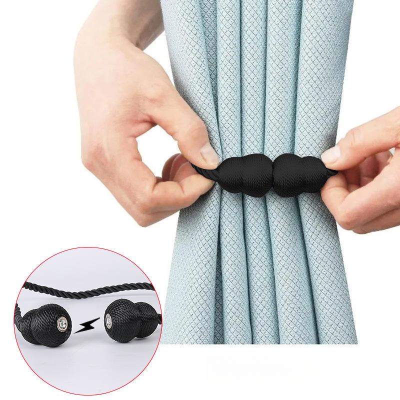 2pcs Vintage Style Magnetic Curtain Tiebacks with Rope - Decorative Plastic Holdbacks for Elegant Window Treatment