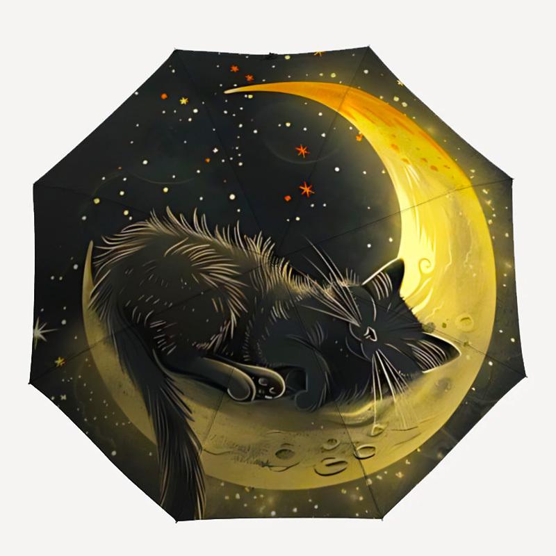 1 шт. Автоматический складной зонт «Лунная кошка», Прочный и долговечный автоматический складной зонт с 8 спицами, Удобный для использования на открытом воздухе049