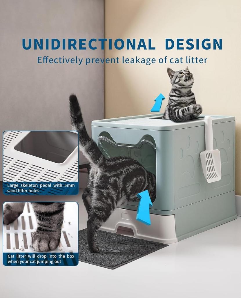 Covered Top Entry Kitten Litter Pan for Small and Medium Cats, Anti-Splashing Kitty Potty with Slide-Out Litter Tray