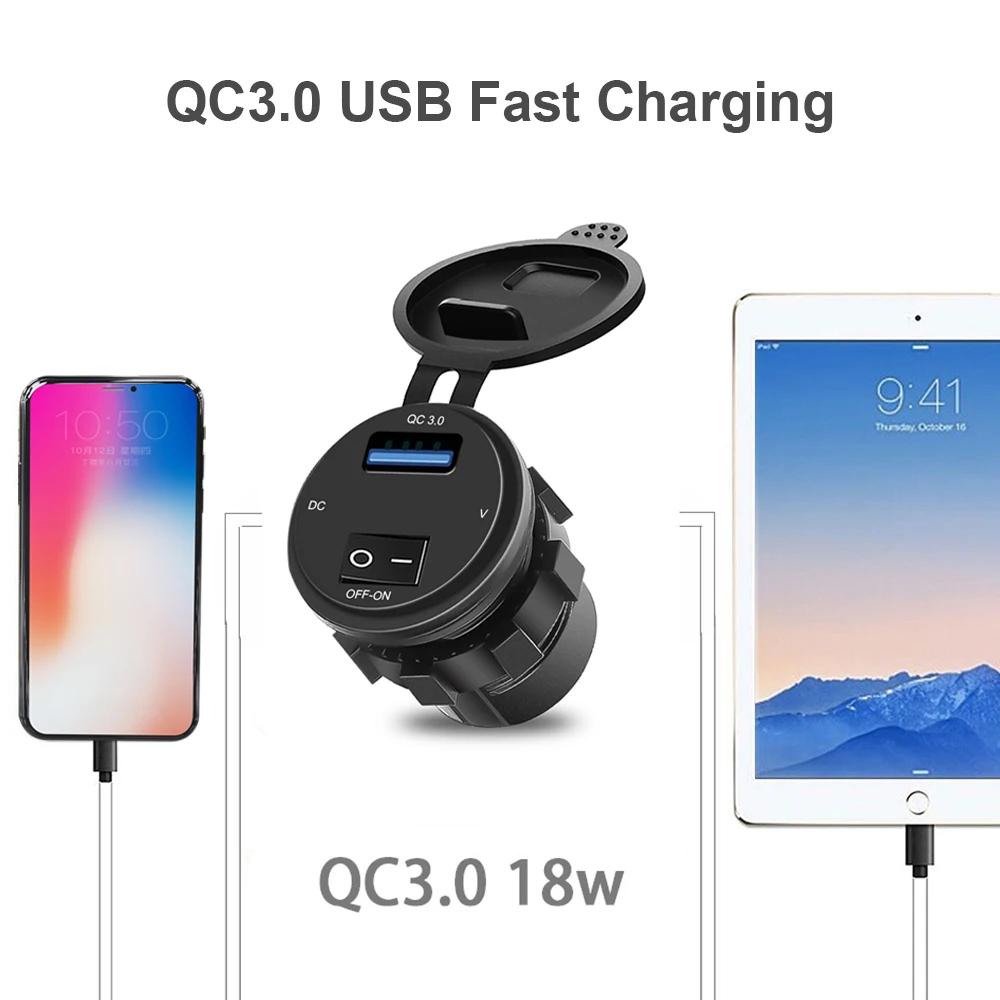 18 Вт USB-адаптер Автомобильное быстрое зарядное устройство Розетка QC3.0 Автомобильные аксессуары с переключателем ВКЛ/ВЫКЛ для Авто RV Грузовика
